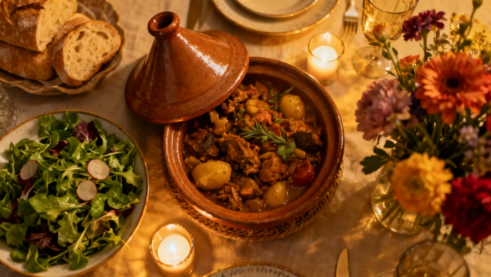 Table dressée avec des plats du monde